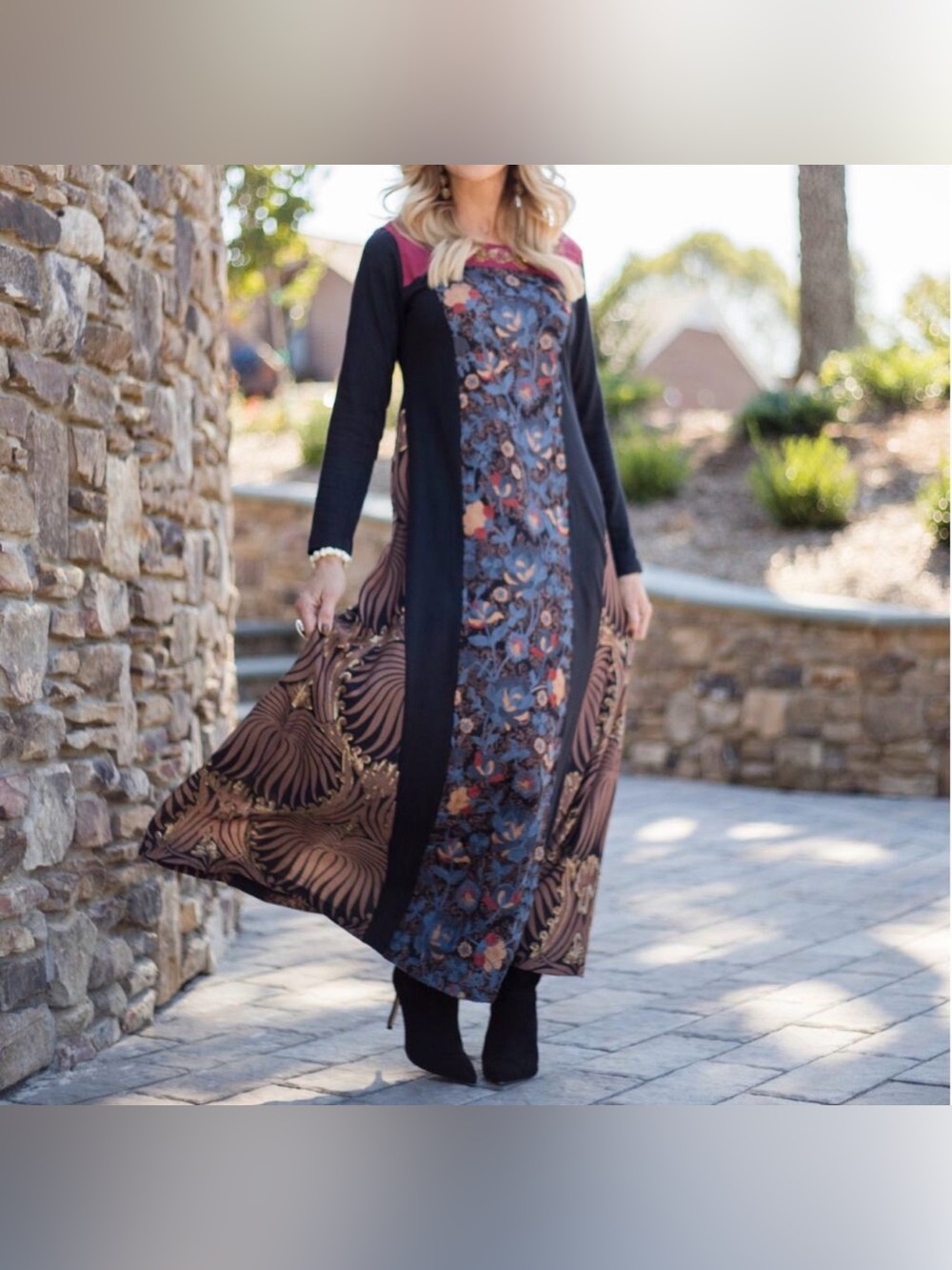Soft Surroundings Icon Sultana Maxi Dress with Embroidery & Bronze Sequins, LP